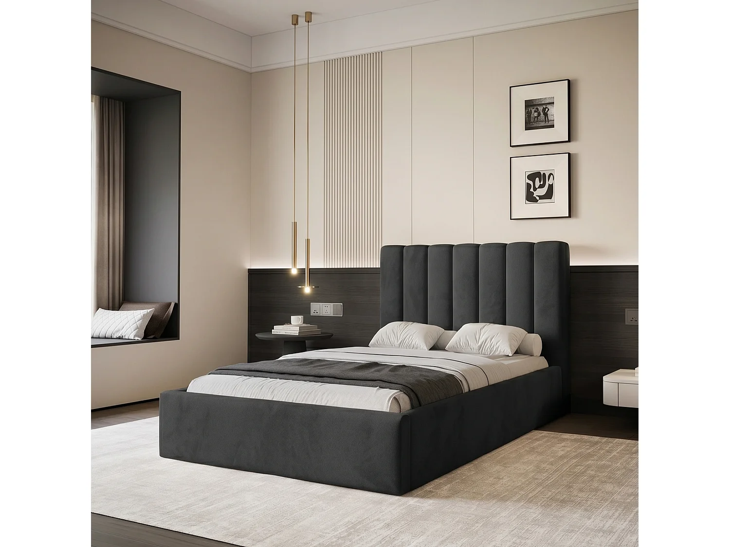 Lit Coffre CIERO 120x200 cm avec Sommier à Lattes - Velours Noir (Magic Velvet)