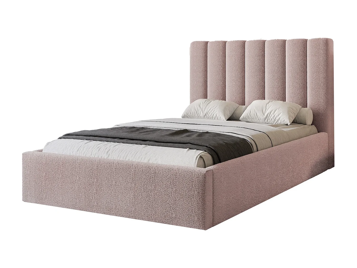 Lit Coffre CIERO 120x200 cm avec Sommier à Lattes - Tissu Bouclette Rose Poudré (Abriamo)
