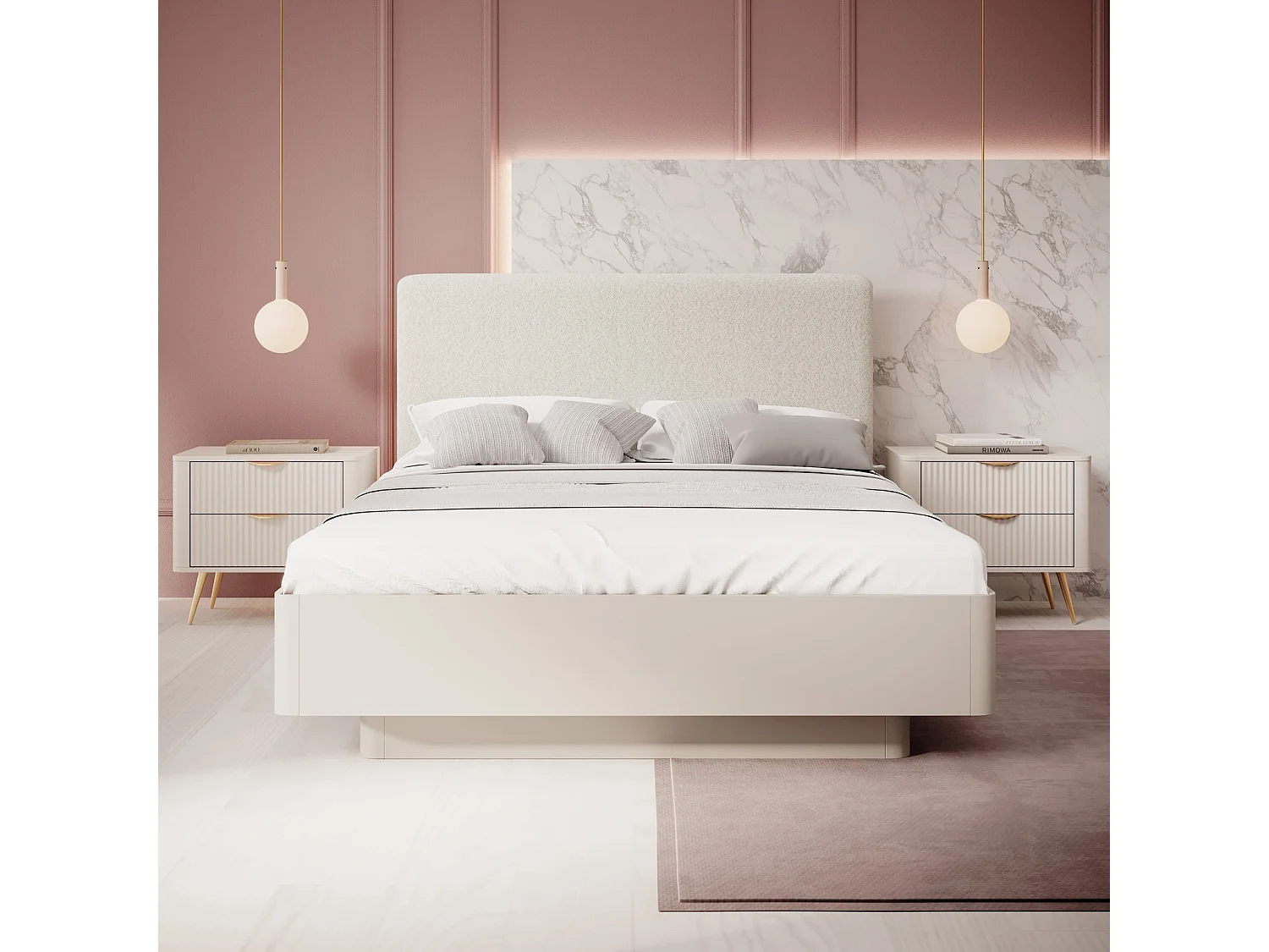 Polsterbett Flore 160x200 cm mit Metallrahmen und Bettkasten - Beige