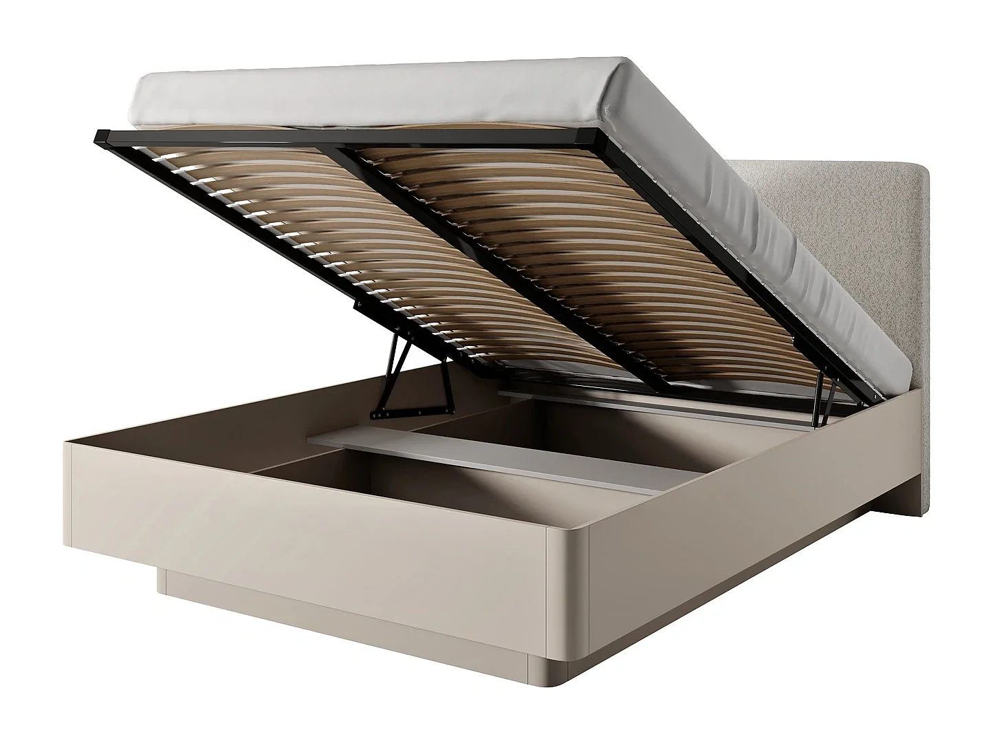 Polsterbett Flore 160x200 cm mit Metallrahmen und Bettkasten - Beige