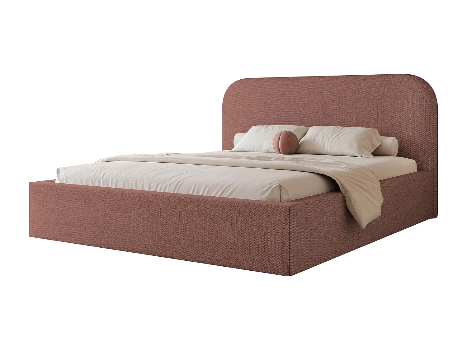Lit Coffre 2 places FUZZI 140x200 cm avec Sommier à Lattes - Tissu Texturé Terre Cuite (Lumi 56)