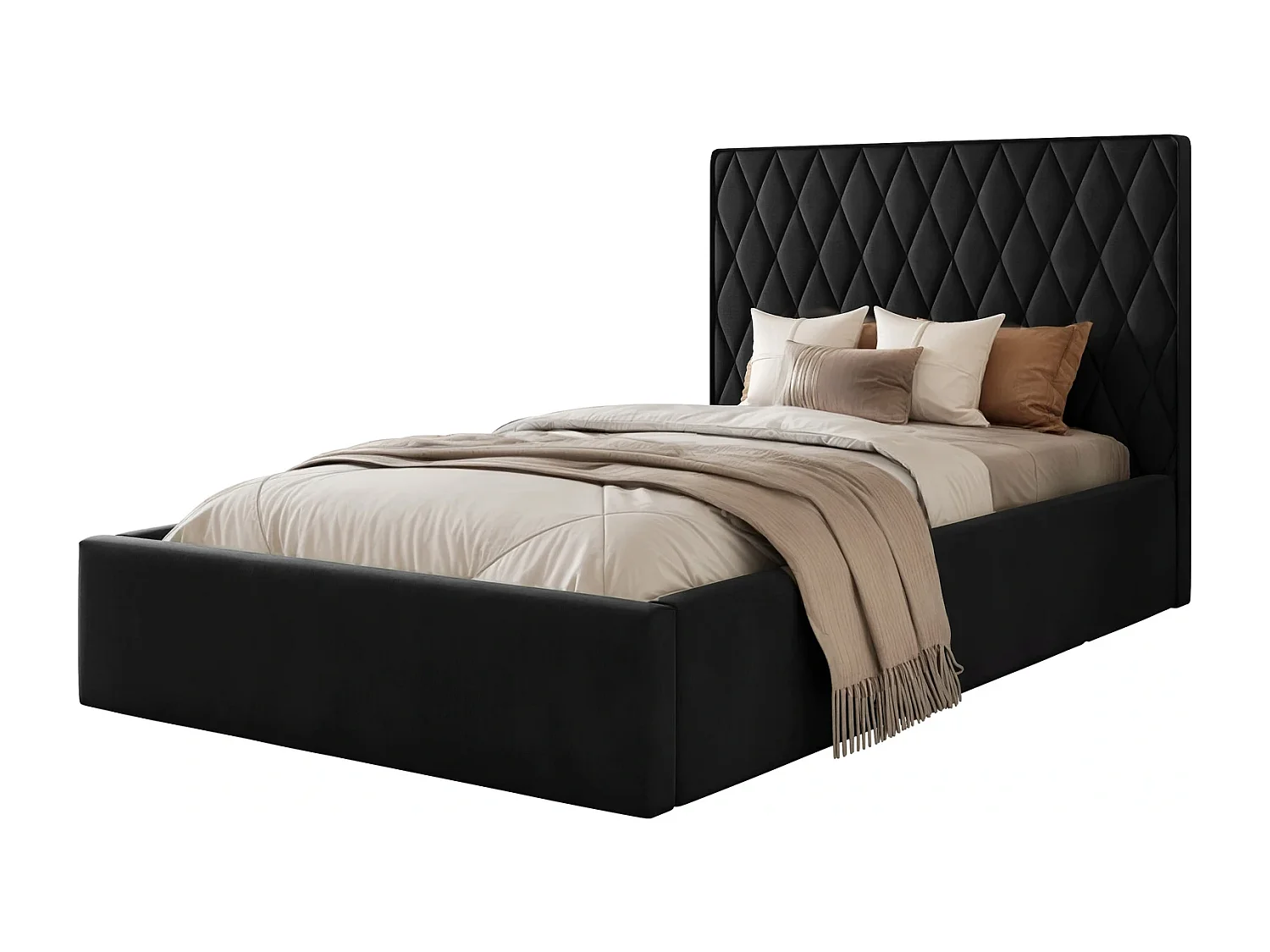 Lit Coffre Compact PONTI 120x200 cm avec Sommier à Lattes - Noir (Magic Velvet)