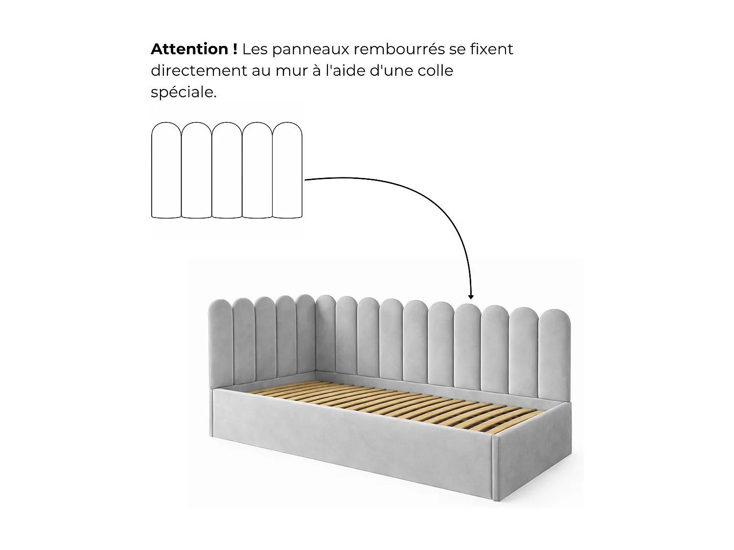 Lit Enfant et Ado Junior avec Panneaux Muraux Rembourrés - 90x200 cm - Velours Bleu Foncé - Coffre