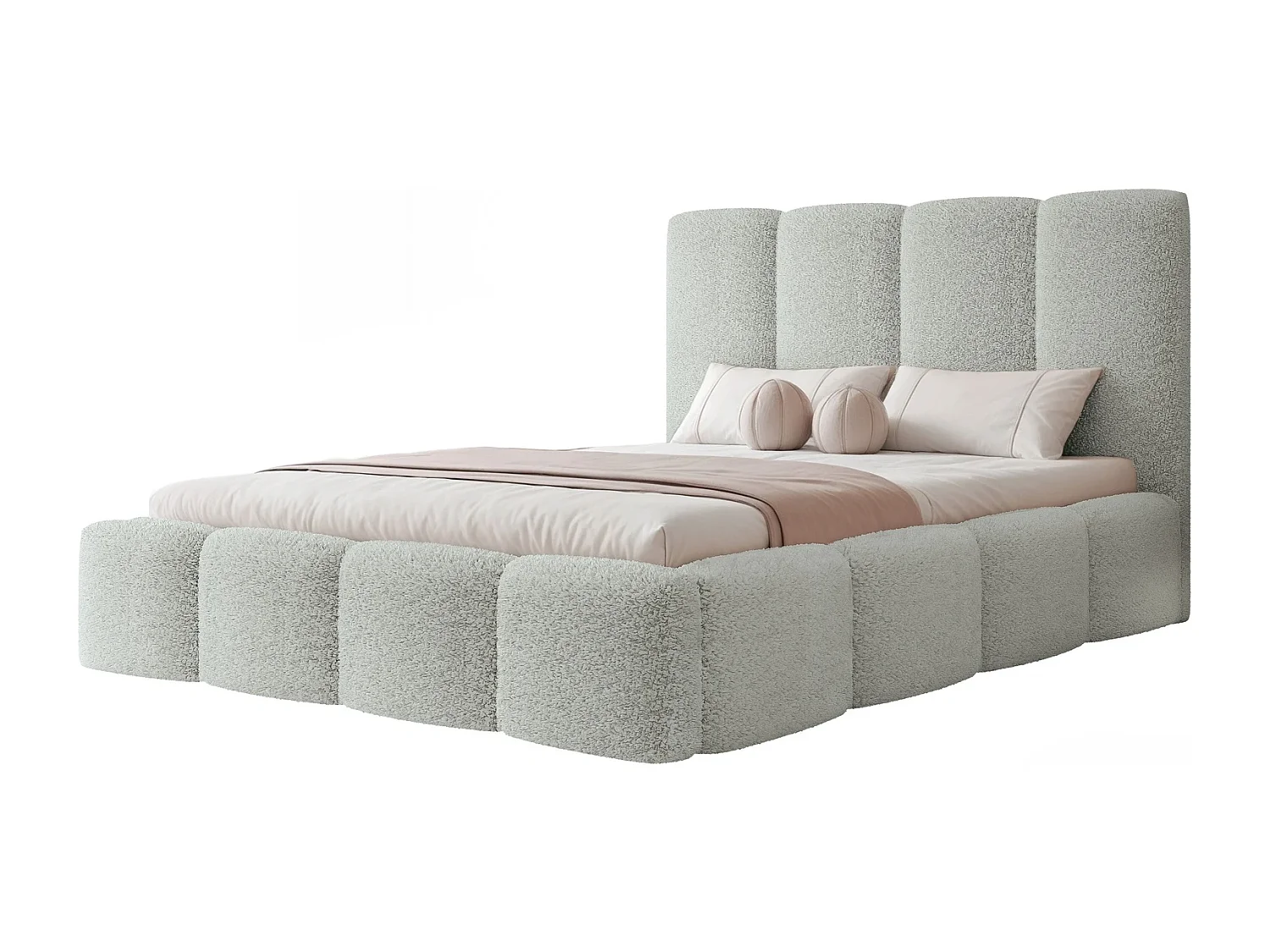 Lit Coffre King Size LANDARE 180x200 cm avec Sommier à Lattes - Tissu Bouclé Gris Platine (Coral 85)