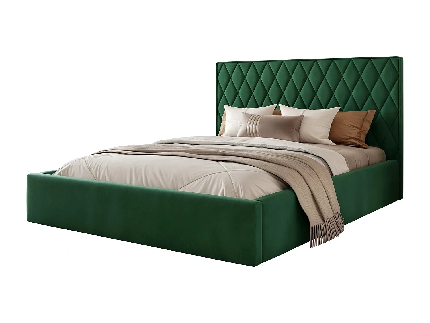 Lit Coffre Compact 2 places PONTI 180x200 cm avec Sommier à Lattes - Vert Bouteille (Magic Velvet)