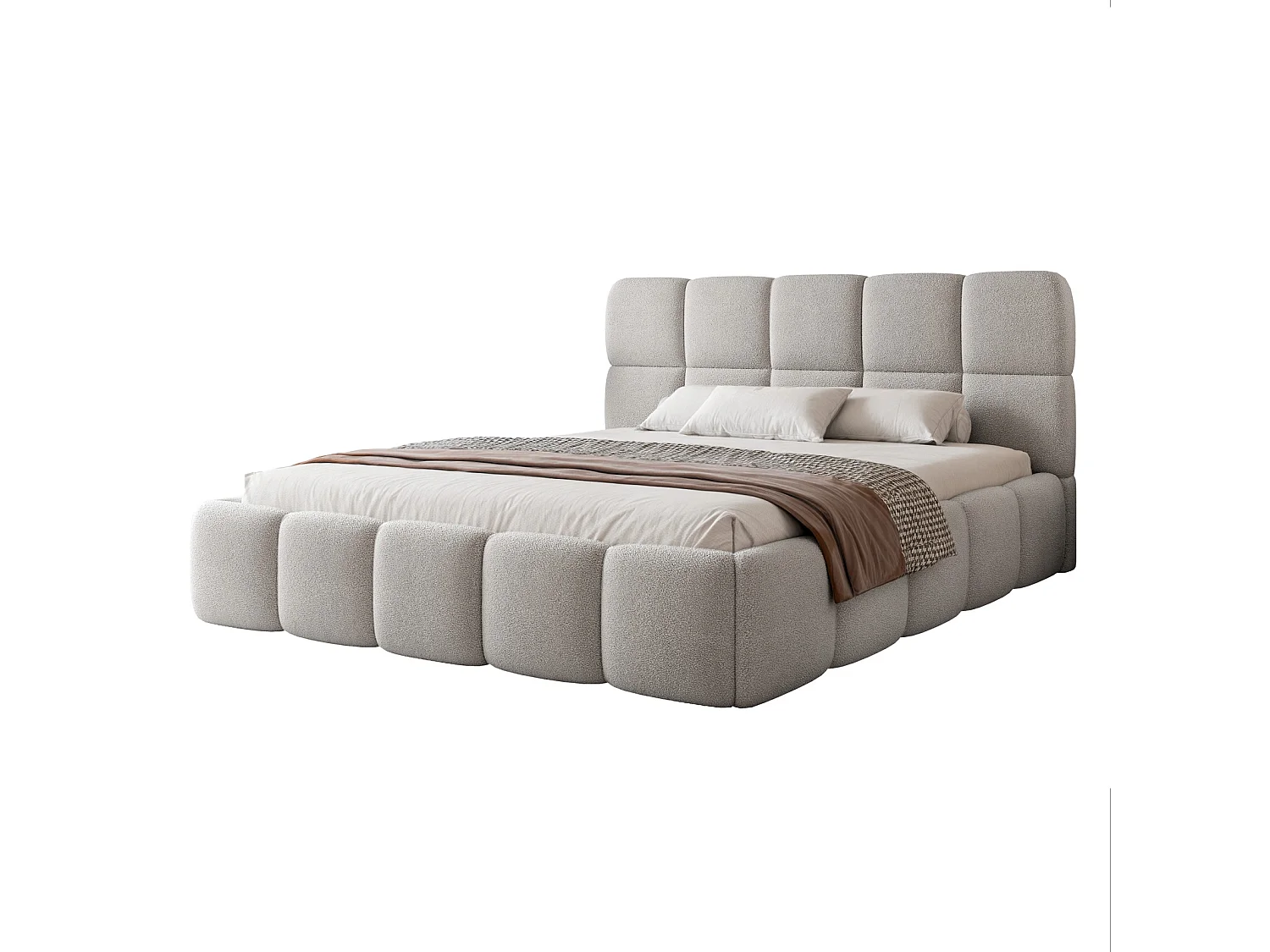 Lit Coffre King Size CERETTO 180x200 cm avec Sommier à Lattes - Tissu Bouclé Gris Cendré Clair (Quelle 83)