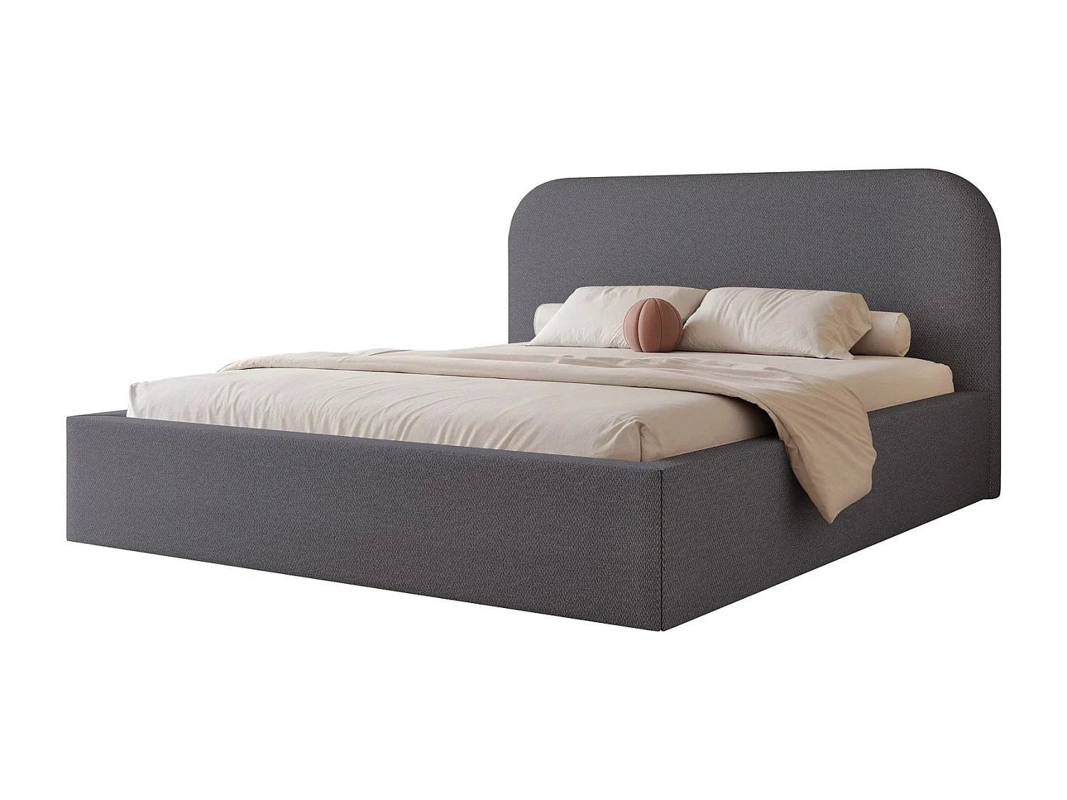 Lit Coffre King Size FUZZI 180x200 cm avec Sommier à Lattes - Tissu Texturé Bleu Gris Foncé (Lumi 71)