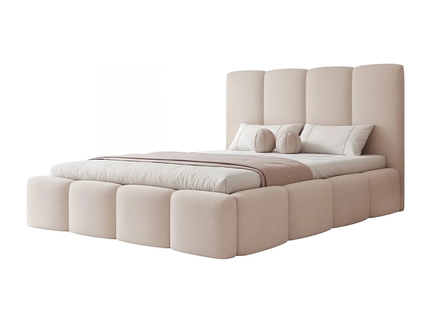 Lit Coffre XXL LANDARE 200x200 cm avec Sommier à Lattes - Velours Beige Glacé (Jasmine 21)