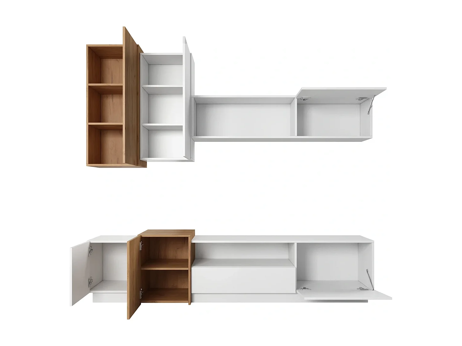 Wohnwand Viano mit Push-to-Open System - Weiß / Eiche Craft Gold