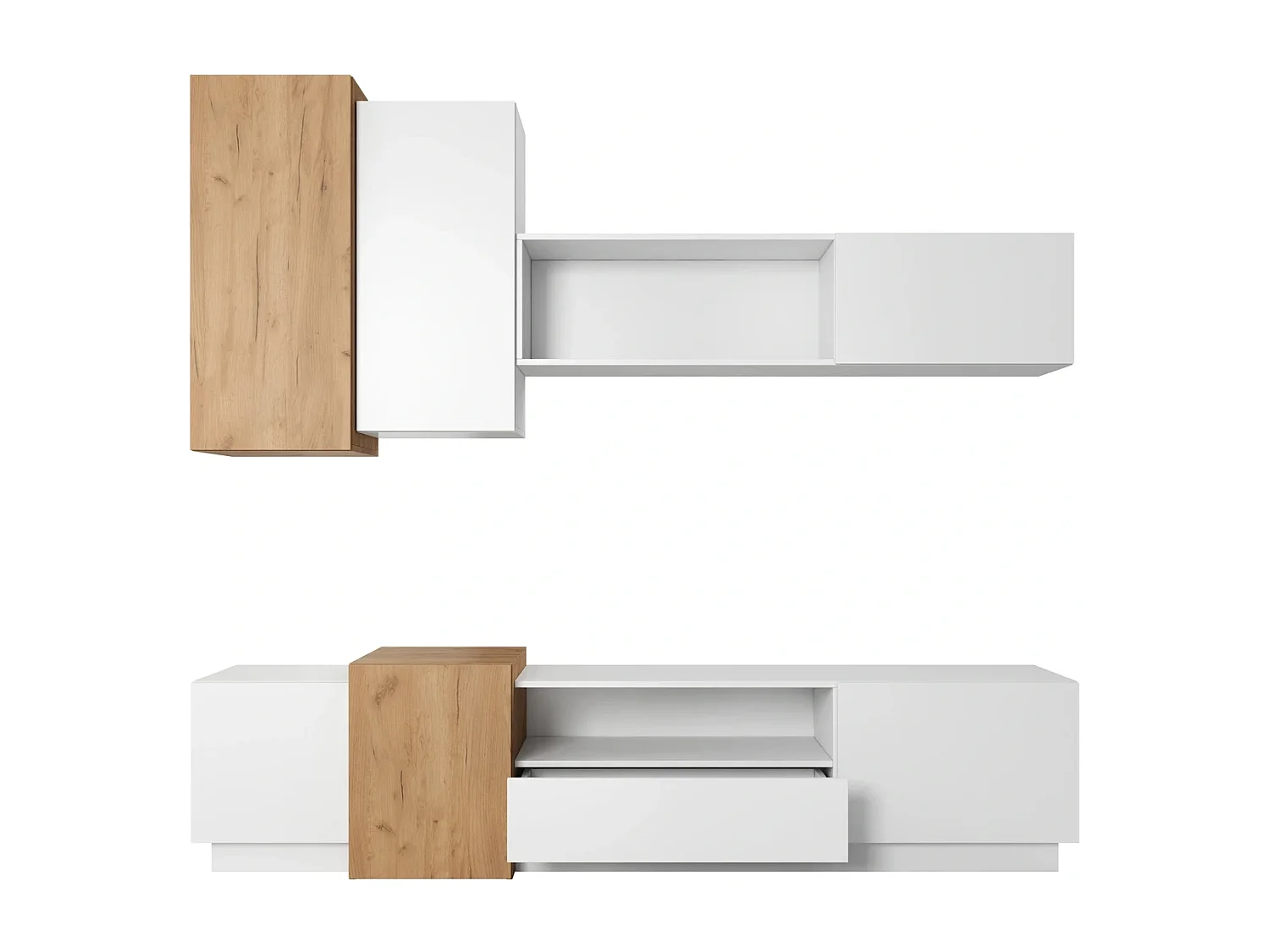 Wohnwand Viano mit Push-to-Open System - Weiß / Eiche Craft Gold
