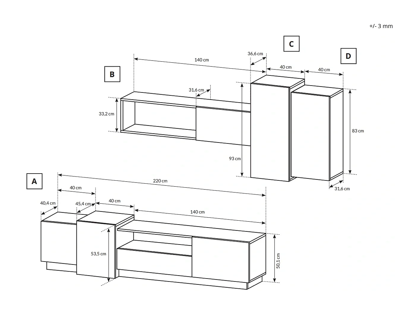 Wohnwand Viano mit Push-to-Open System - Weiß / Eiche Craft Gold