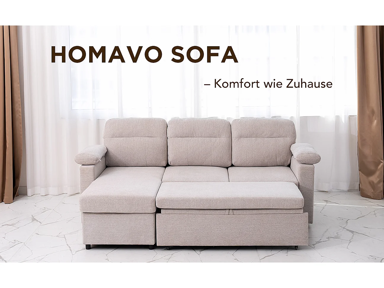 Reversibles 4-Sitzer-Ecksofa aus grauem Stoff mit Handyhalter – Komfort und Funktionalität