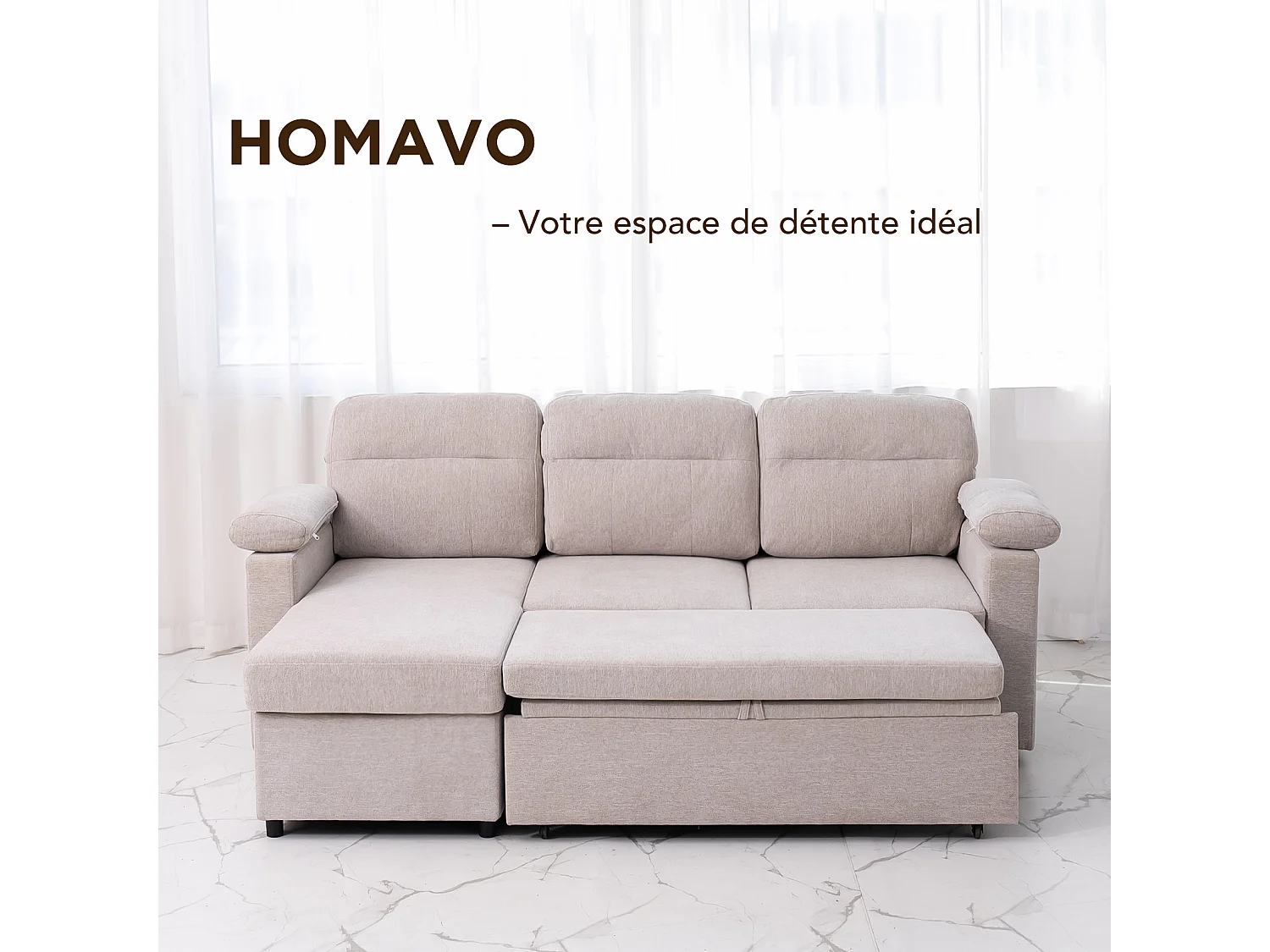Canapé d’angle réversible 4places en tissu gris avec porte-téléphone – confort et praticité