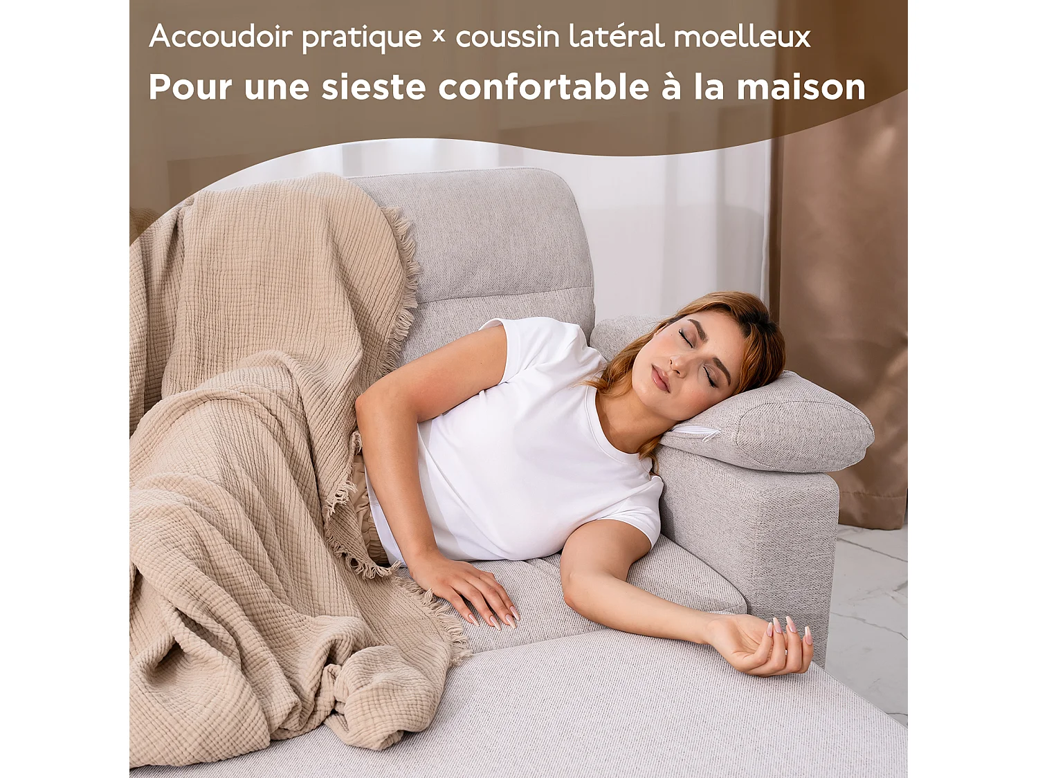 Canapé d’angle réversible 4places en tissu gris avec porte-téléphone – confort et praticité