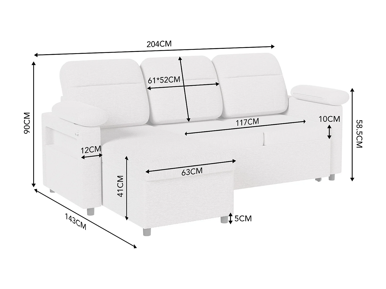 Canapé d’angle réversible 4places en tissu gris avec porte-téléphone – confort et praticité