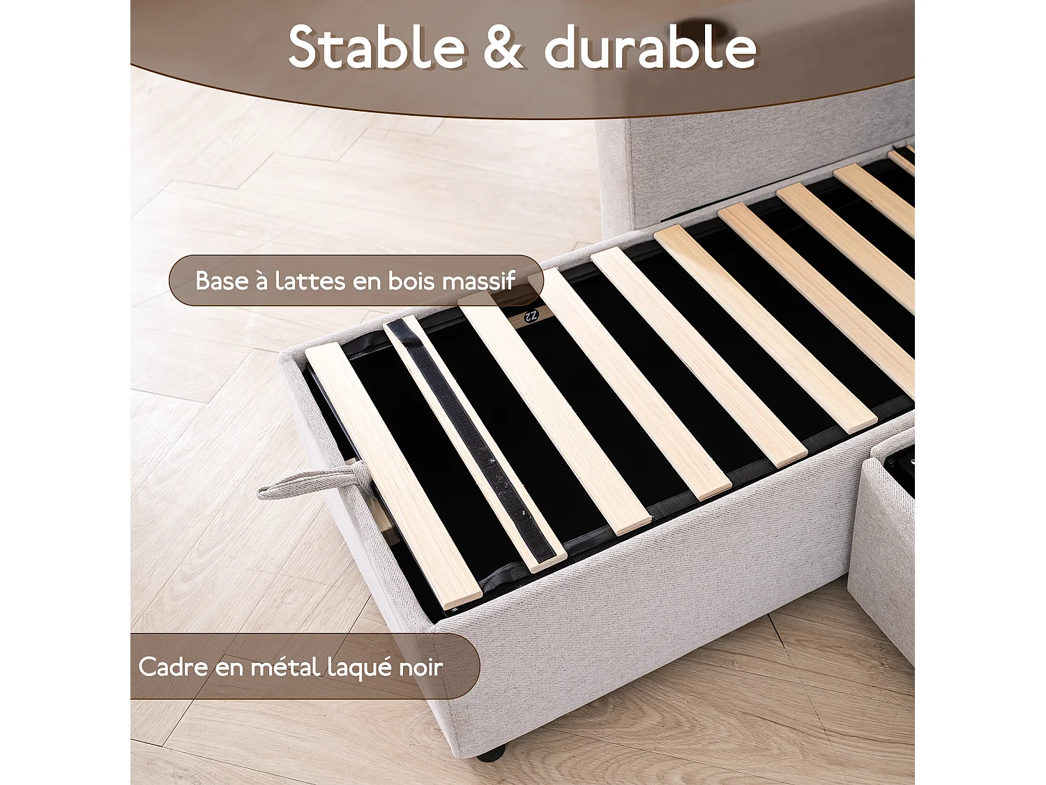 Canapé d’angle réversible 4places en tissu gris avec porte-téléphone – confort et praticité