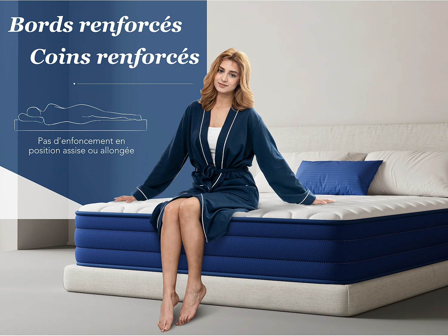 Matelas grand confort 80x200 cm – épaisseur 22 cm – 7 zones de confort – soutien équilibré