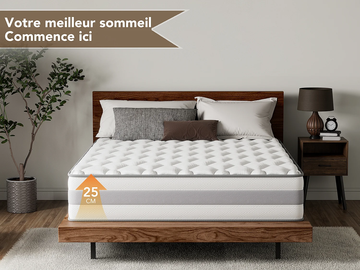 Matelas 80 x 200 cm ressorts ensachés 7 zones, soutien équilibré, mousse confort ép. 25 cm - HOMAVO