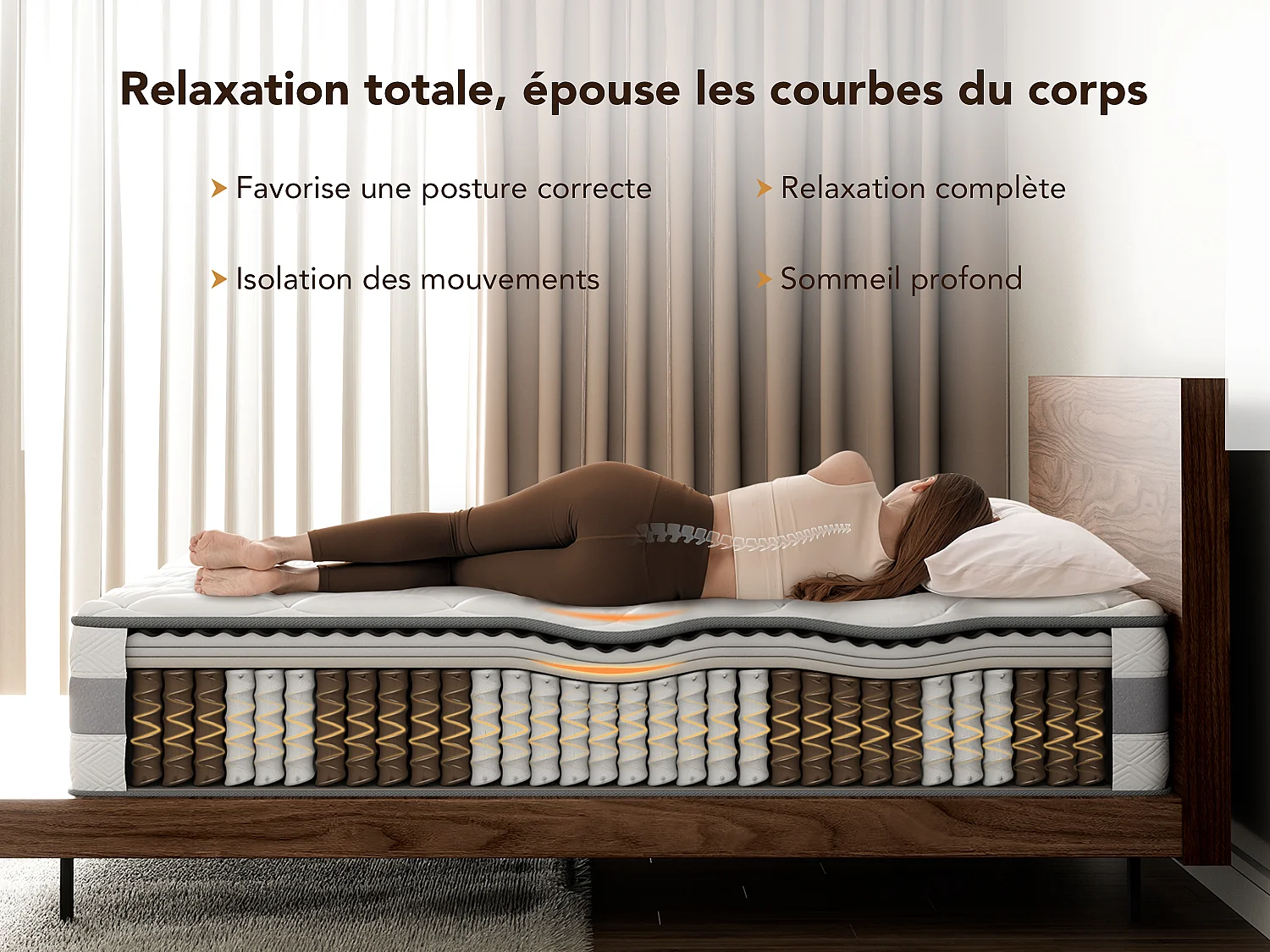 Matelas 100 x 200 cm ressorts ensachés 7 zones, soutien équilibré, mousse confort ép. 25 cm - HOMAVO