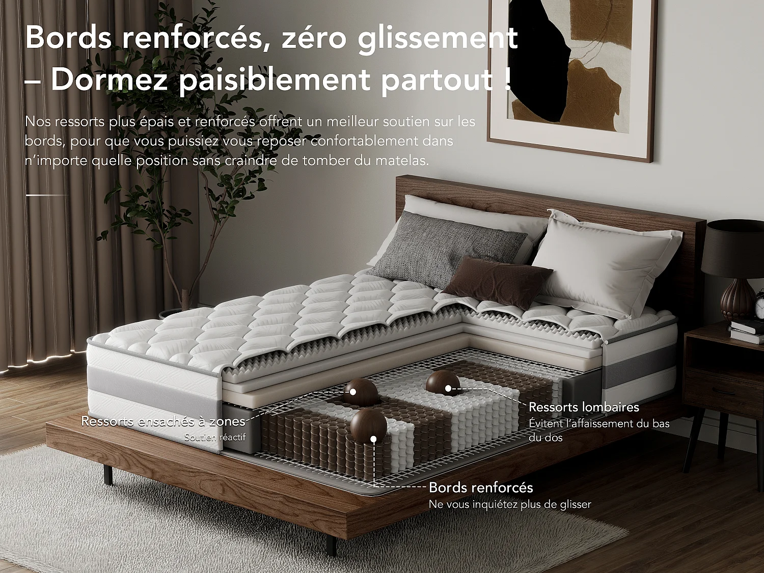 Matelas 100 x 200 cm ressorts ensachés 7 zones, soutien équilibré, mousse confort ép. 25 cm - HOMAVO