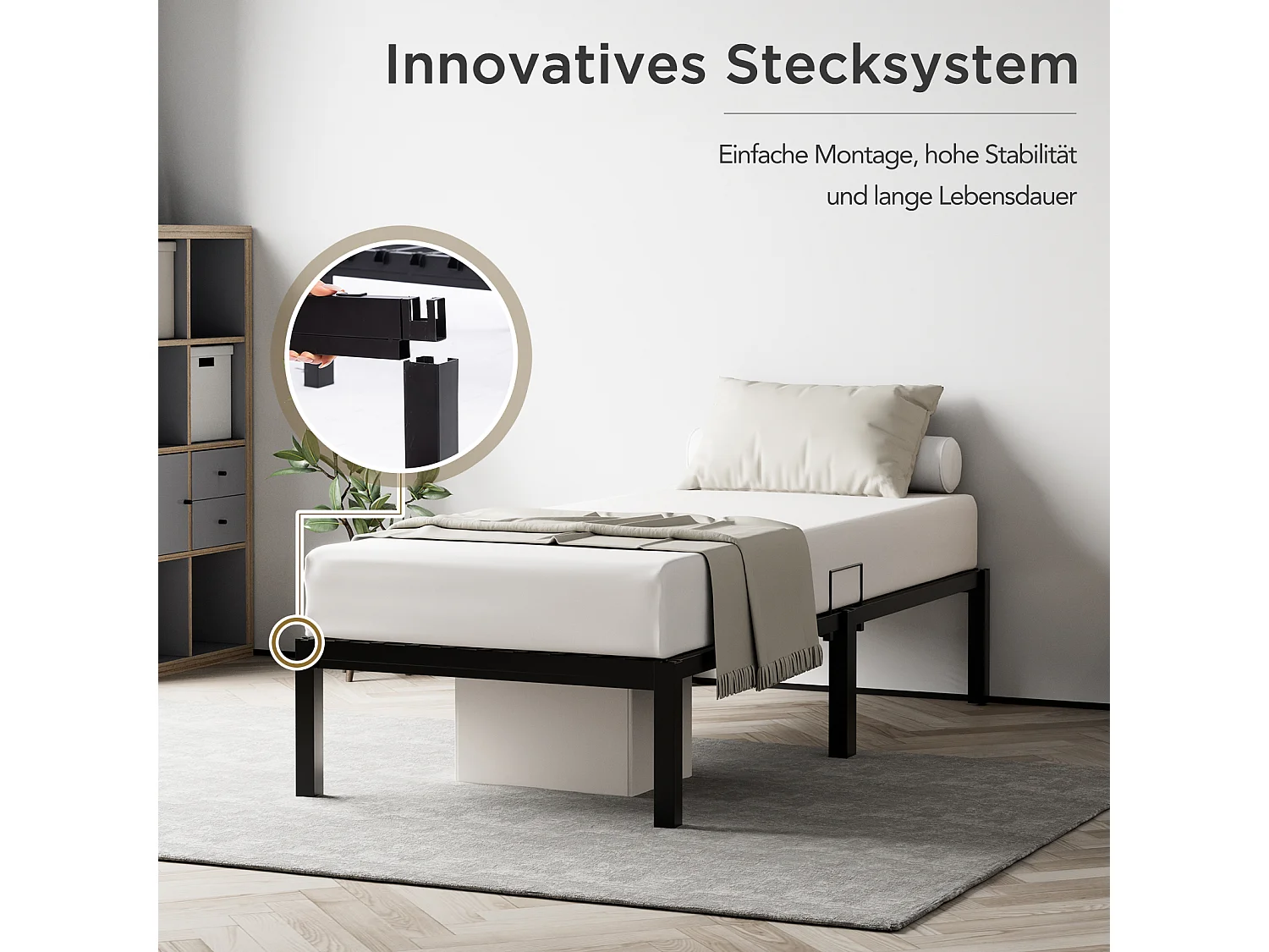 Metallbett mit Stauraum 90 × 200 cm Schwarz