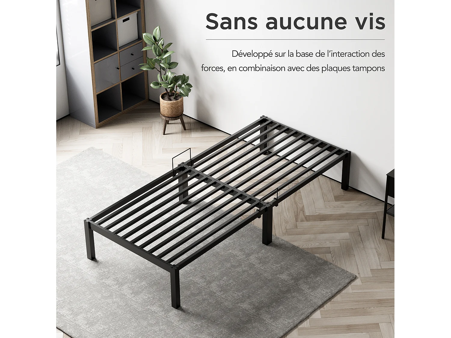 Cama metálica con almacenamiento 90 × 200 cm negra