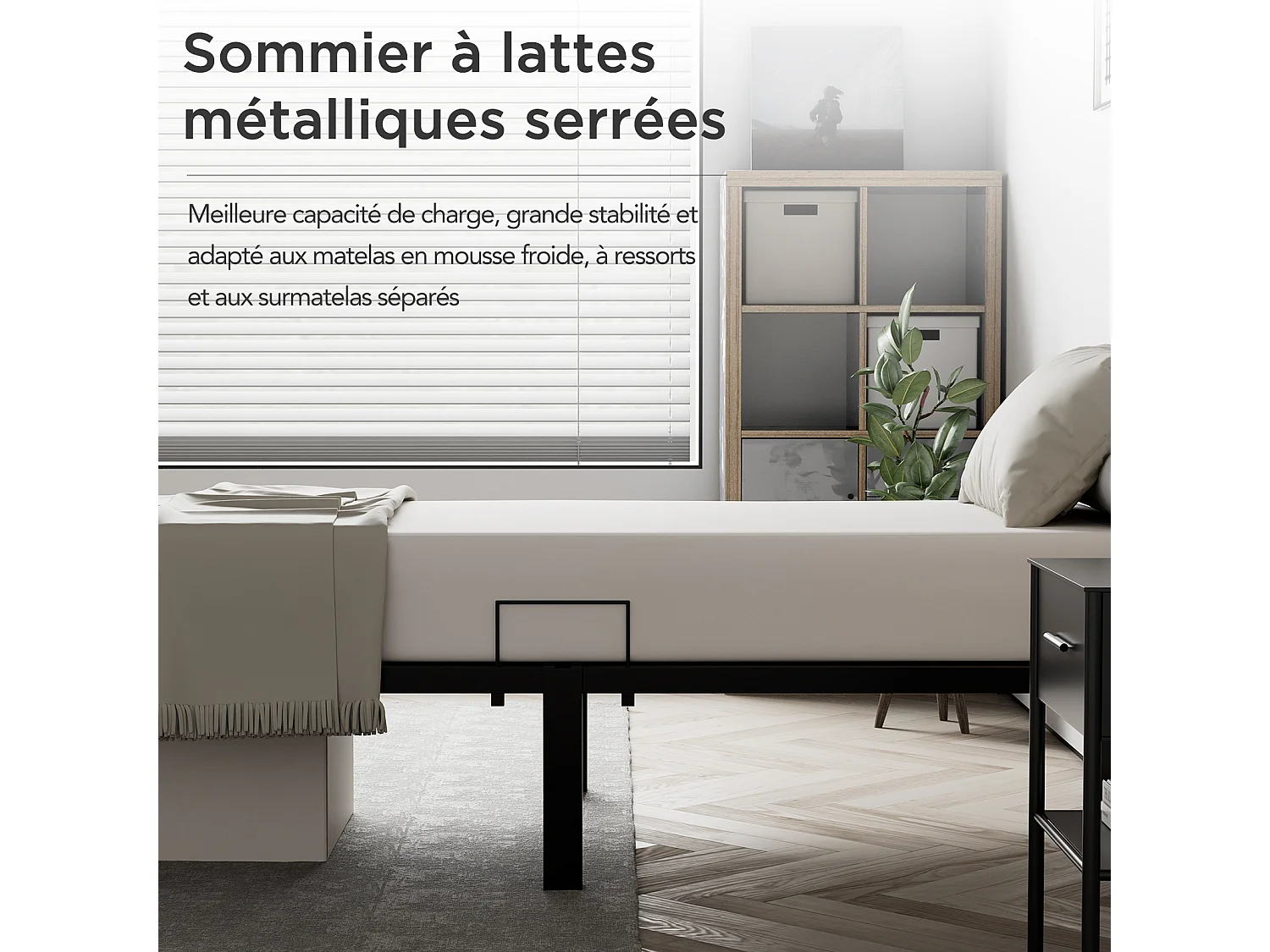 Cama metálica con almacenamiento 90 × 200 cm negra