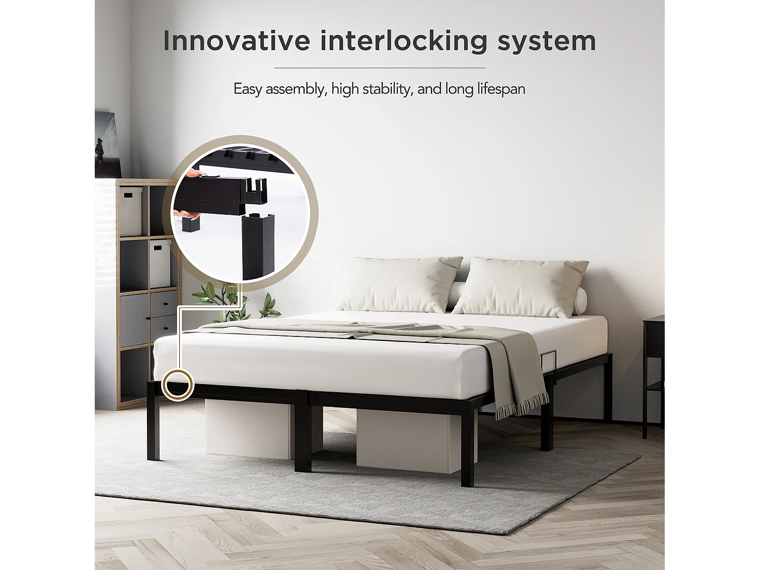 Letto in metallo con spazio contenitore 140 × 200 cm nero