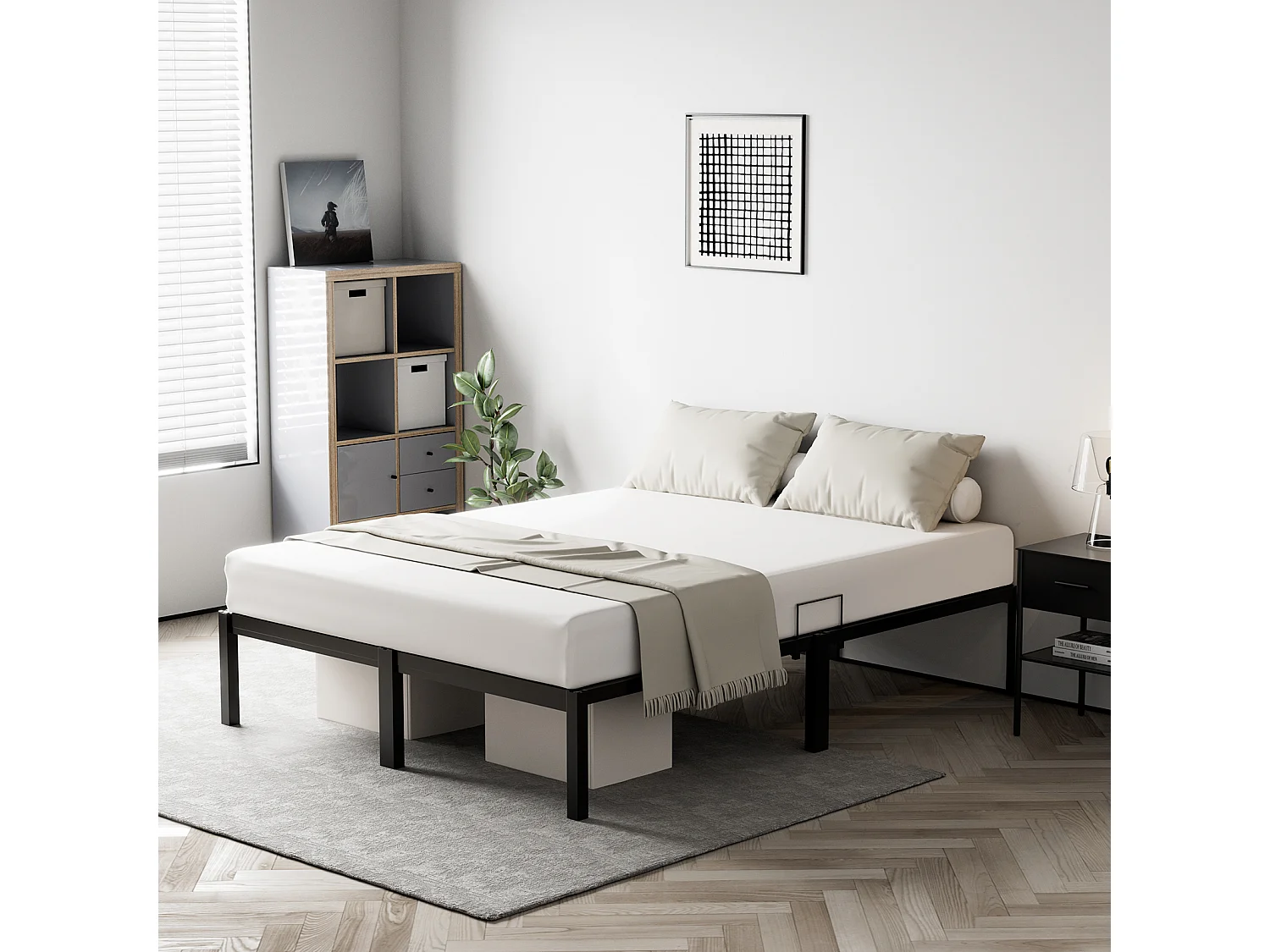 Letto in metallo con spazio contenitore 140 × 200 cm nero