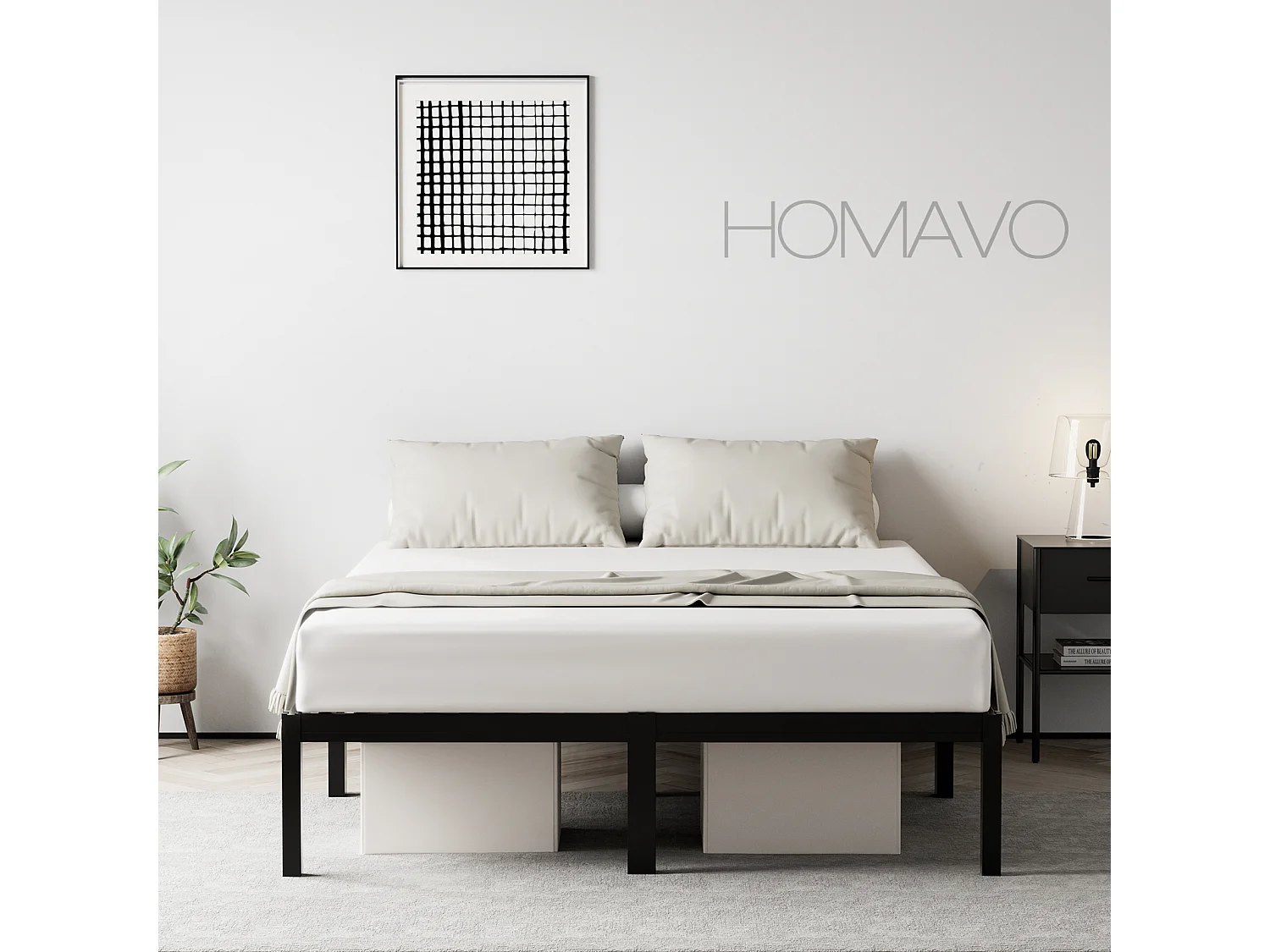 Letto in metallo con spazio contenitore 140 × 200 cm nero