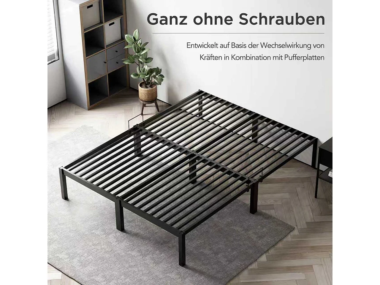 Cama metálica con almacenamiento 140 × 200 cm negra