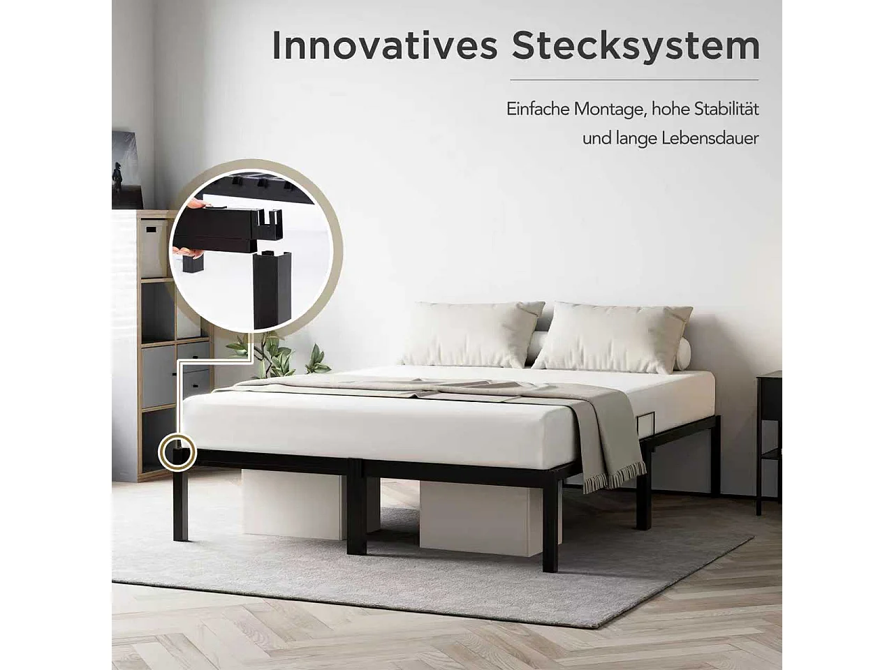 Cama metálica con almacenamiento 140 × 200 cm negra