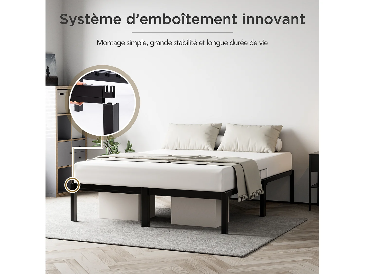 Lit métallique avec rangement 160x200 cm noir