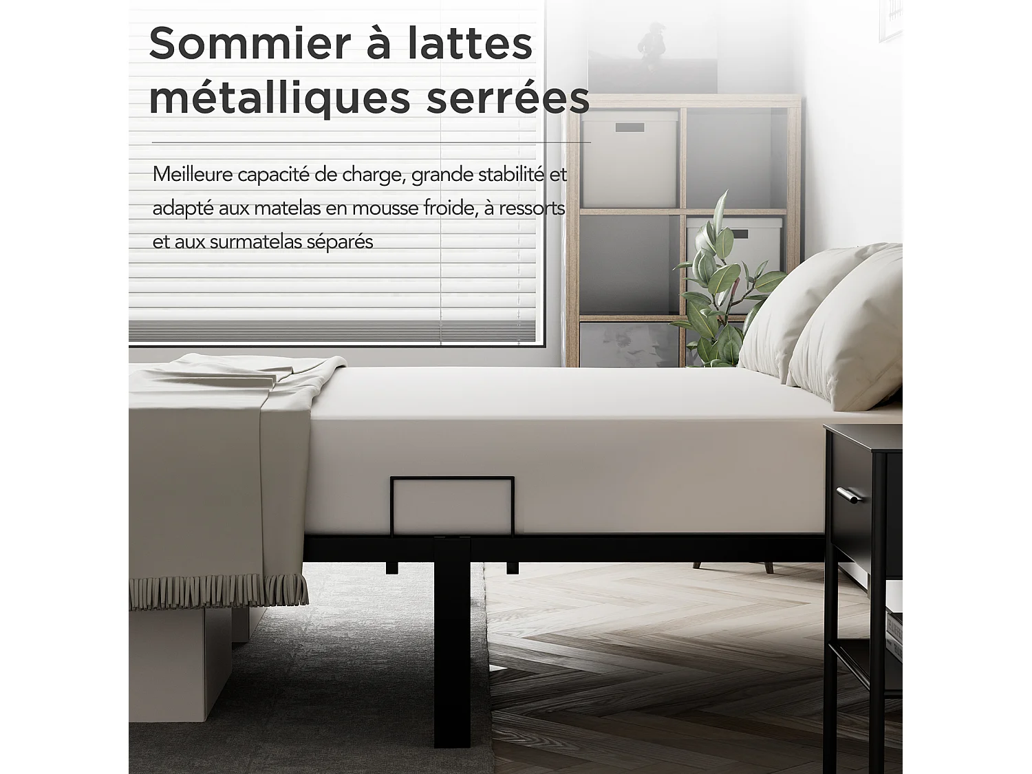 Lit métallique avec rangement 160x200 cm noir