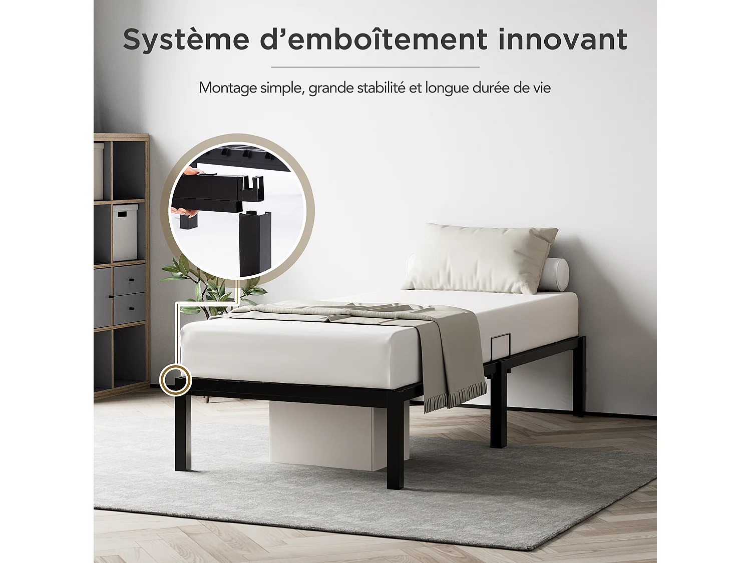 Letto in metallo con spazio contenitore 90 × 200 cm nero