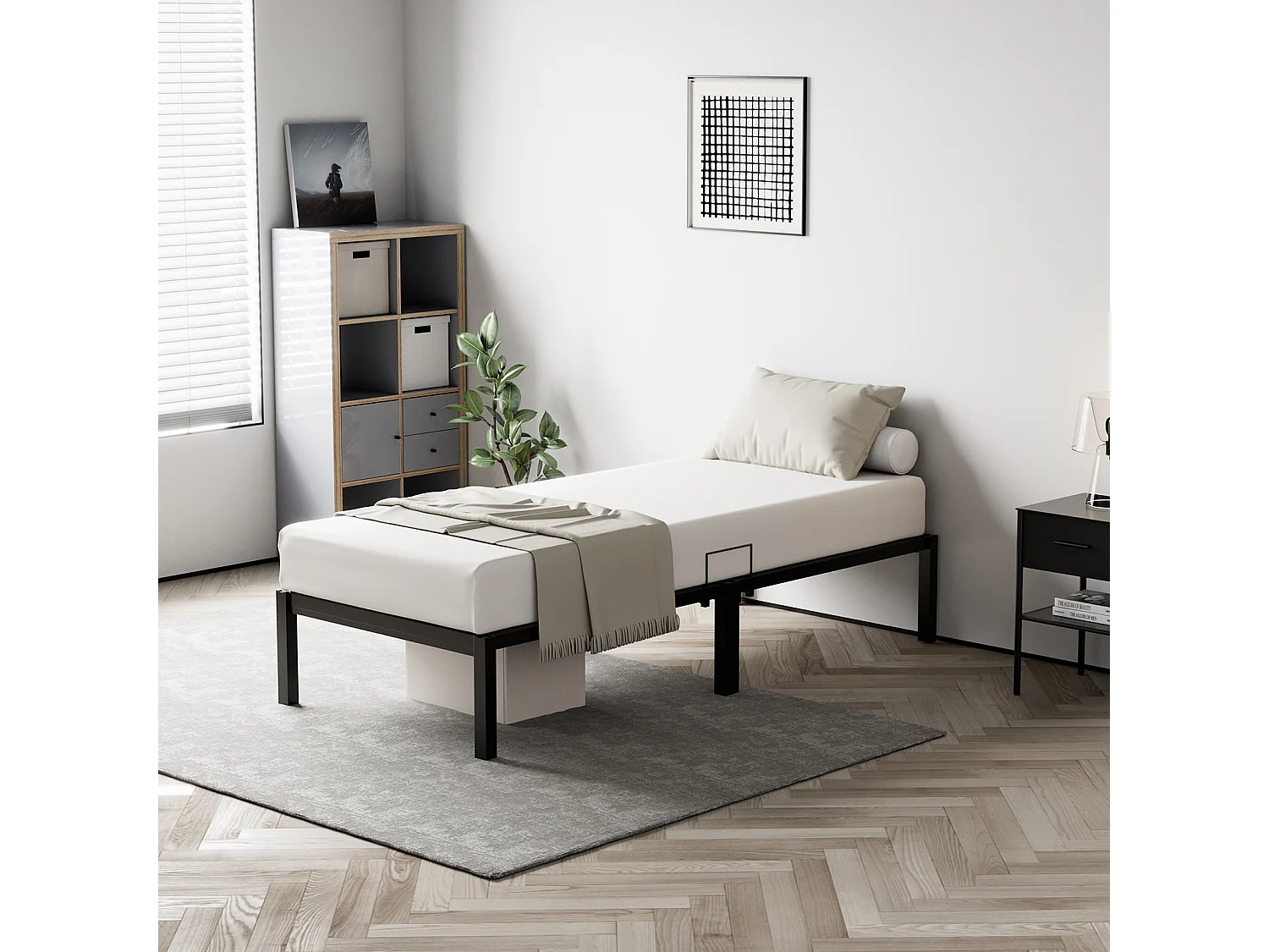 Letto in metallo con spazio contenitore 90 × 200 cm nero