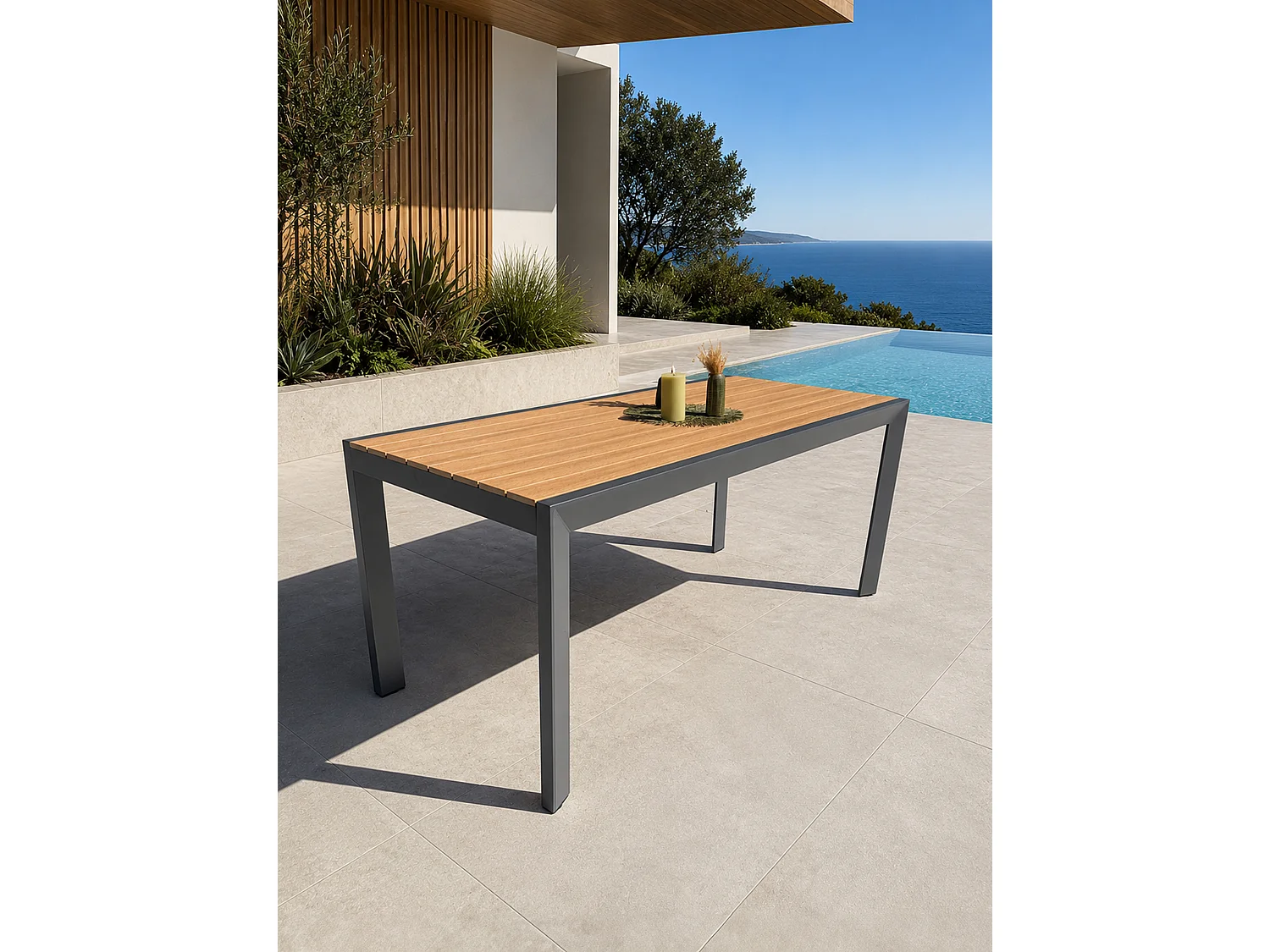 Table de jardin en alu plateau polywood aspect bois - Gris anthracite - TONGA
