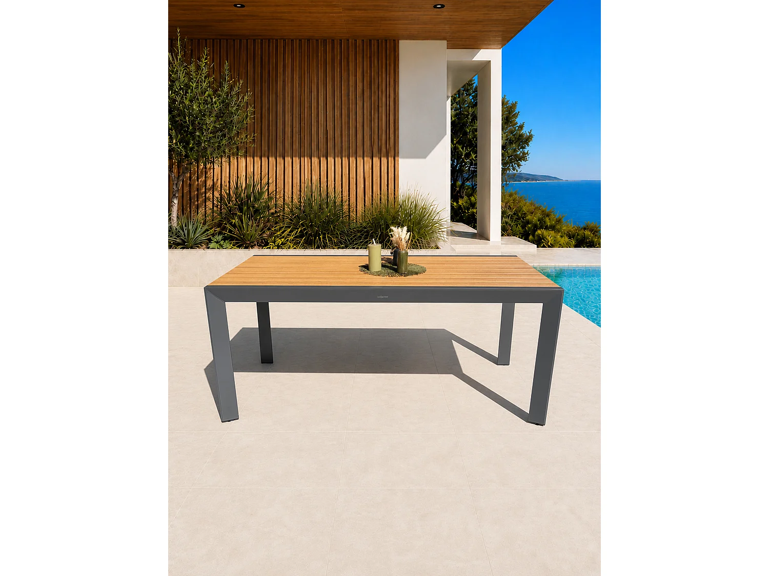 Table de jardin en alu plateau polywood aspect bois - Gris anthracite - TONGA