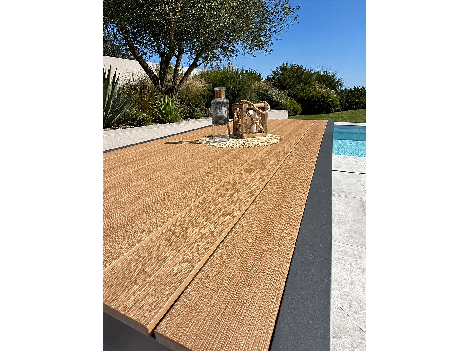Table de jardin en alu plateau polywood aspect bois - Gris anthracite - TONGA