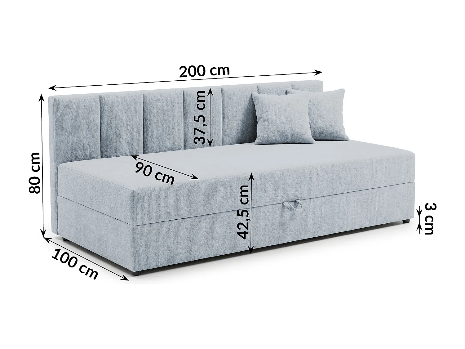 Lit d’appoint avec dossier et grand coffre de rangement en tissu chenille LENNY