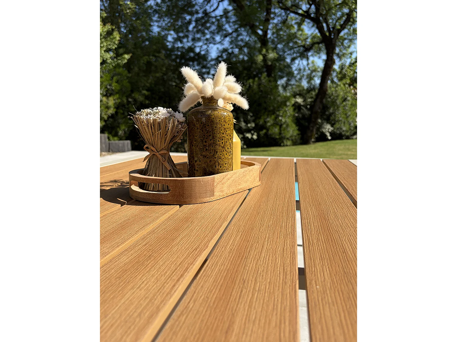 Table de jardin en alu plateau polywood  aspect bois - Grège - TONGA