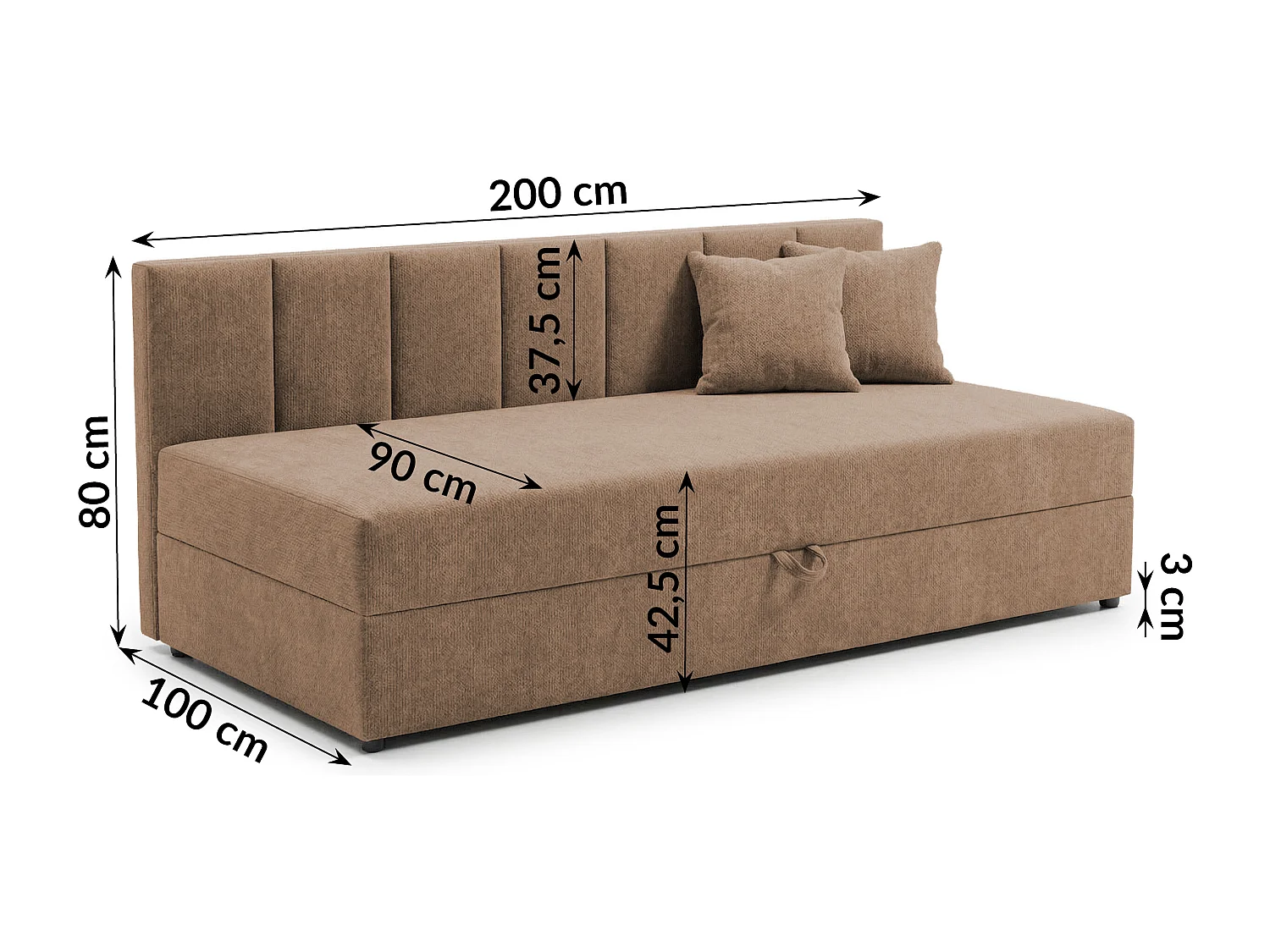 Lit d’appoint avec dossier et grand coffre de rangement en tissu chenille LENNY