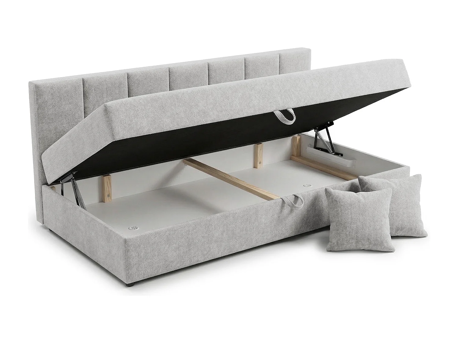 Lit d’appoint avec dossier et grand coffre de rangement en tissu chenille LENNY