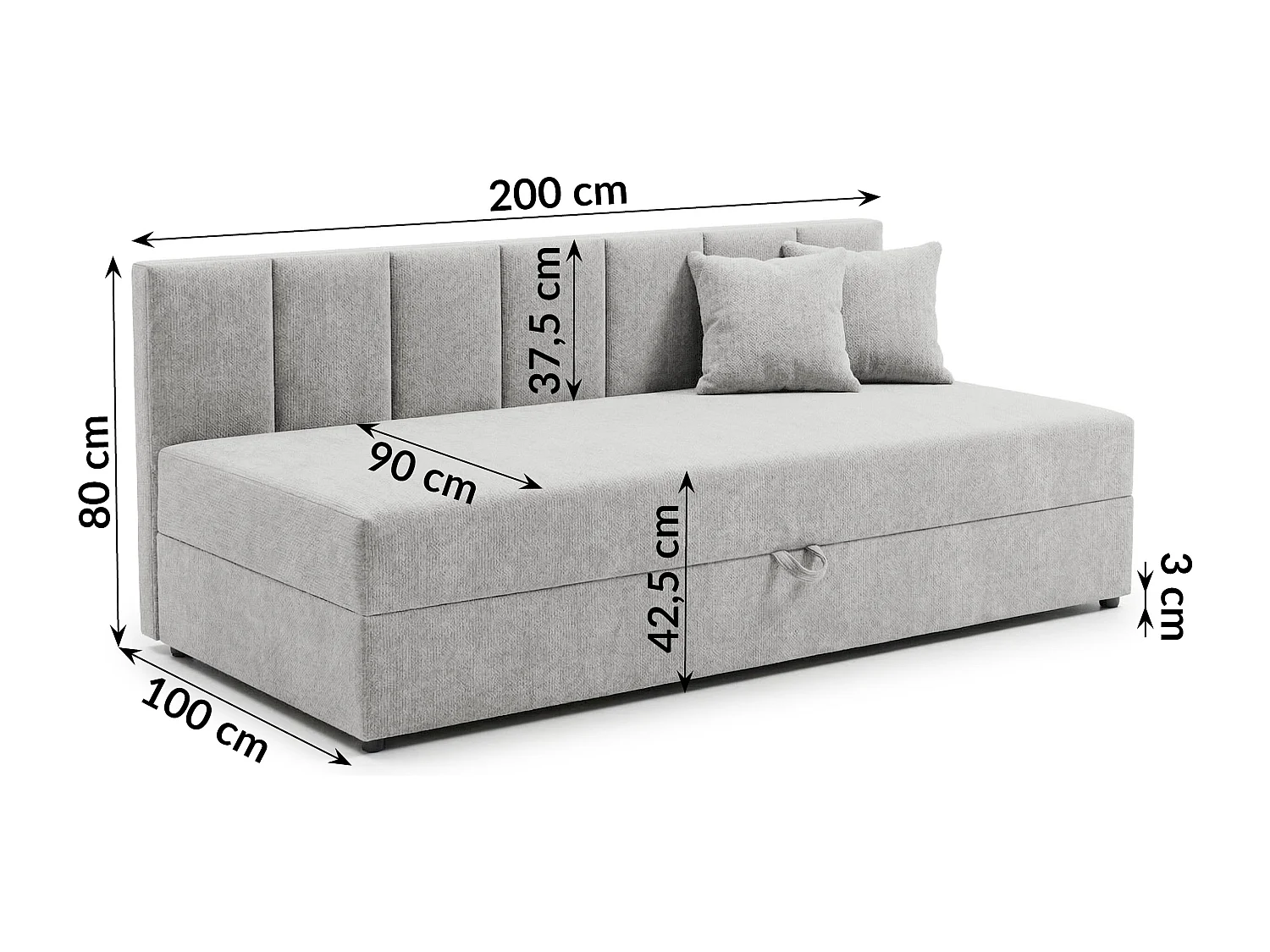 Lit d’appoint avec dossier et grand coffre de rangement en tissu chenille LENNY