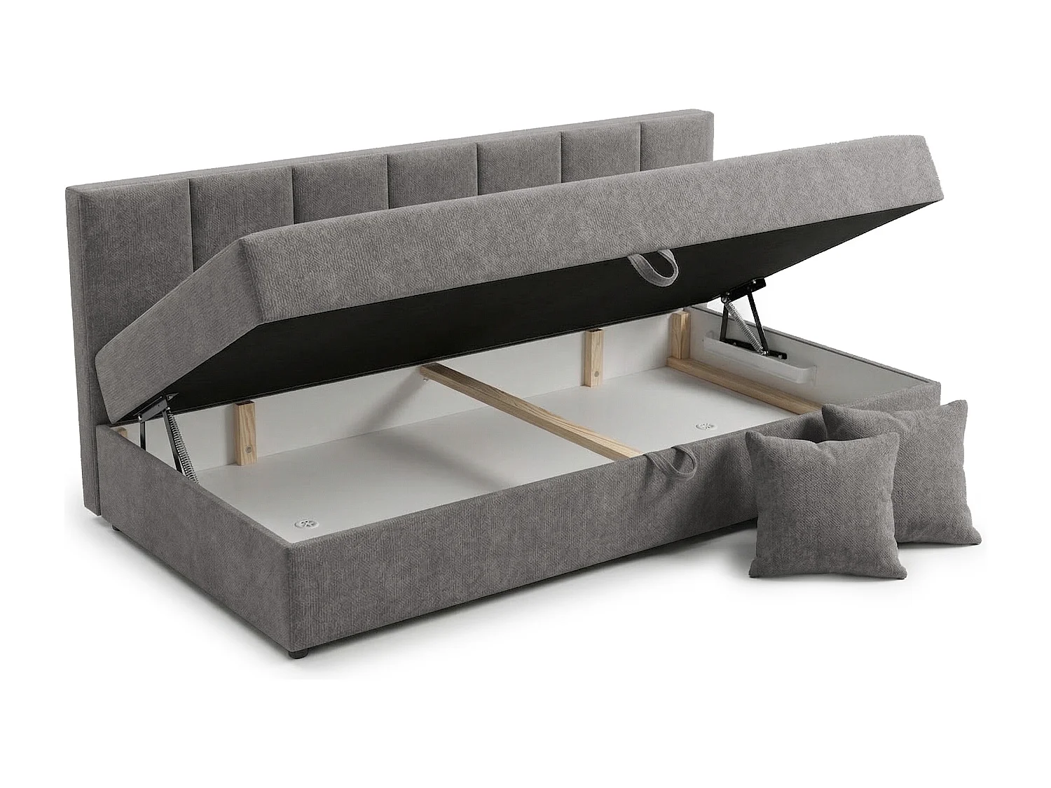 Lit d’appoint avec dossier et grand coffre de rangement en tissu chenille LENNY