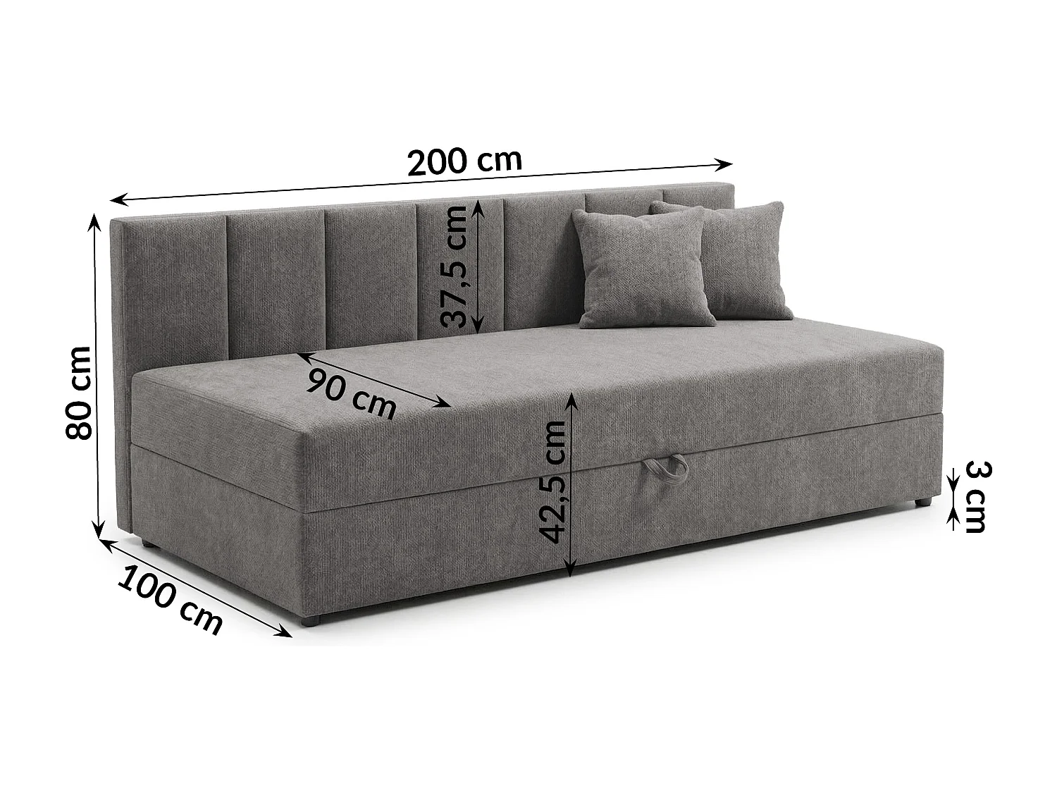 Lit d’appoint avec dossier et grand coffre de rangement en tissu chenille LENNY