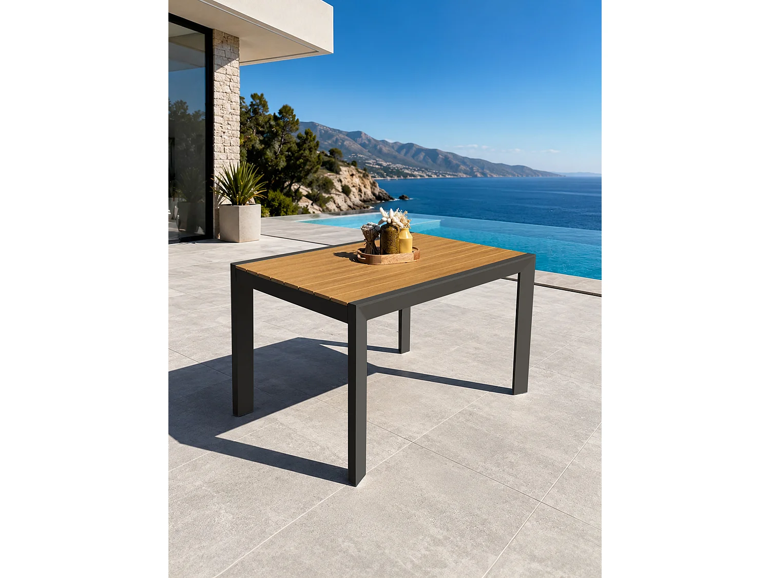 Table de jardin en alu plateau polywood aspect bois - Gris anthracite - TONGA