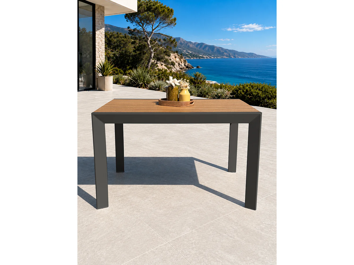Table de jardin en alu plateau polywood aspect bois - Gris anthracite - TONGA