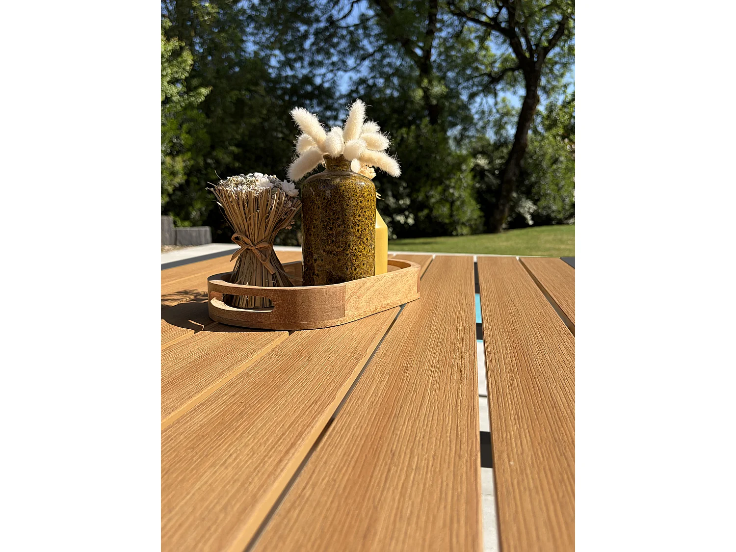 Table de jardin en alu plateau polywood aspect bois - Gris anthracite - TONGA