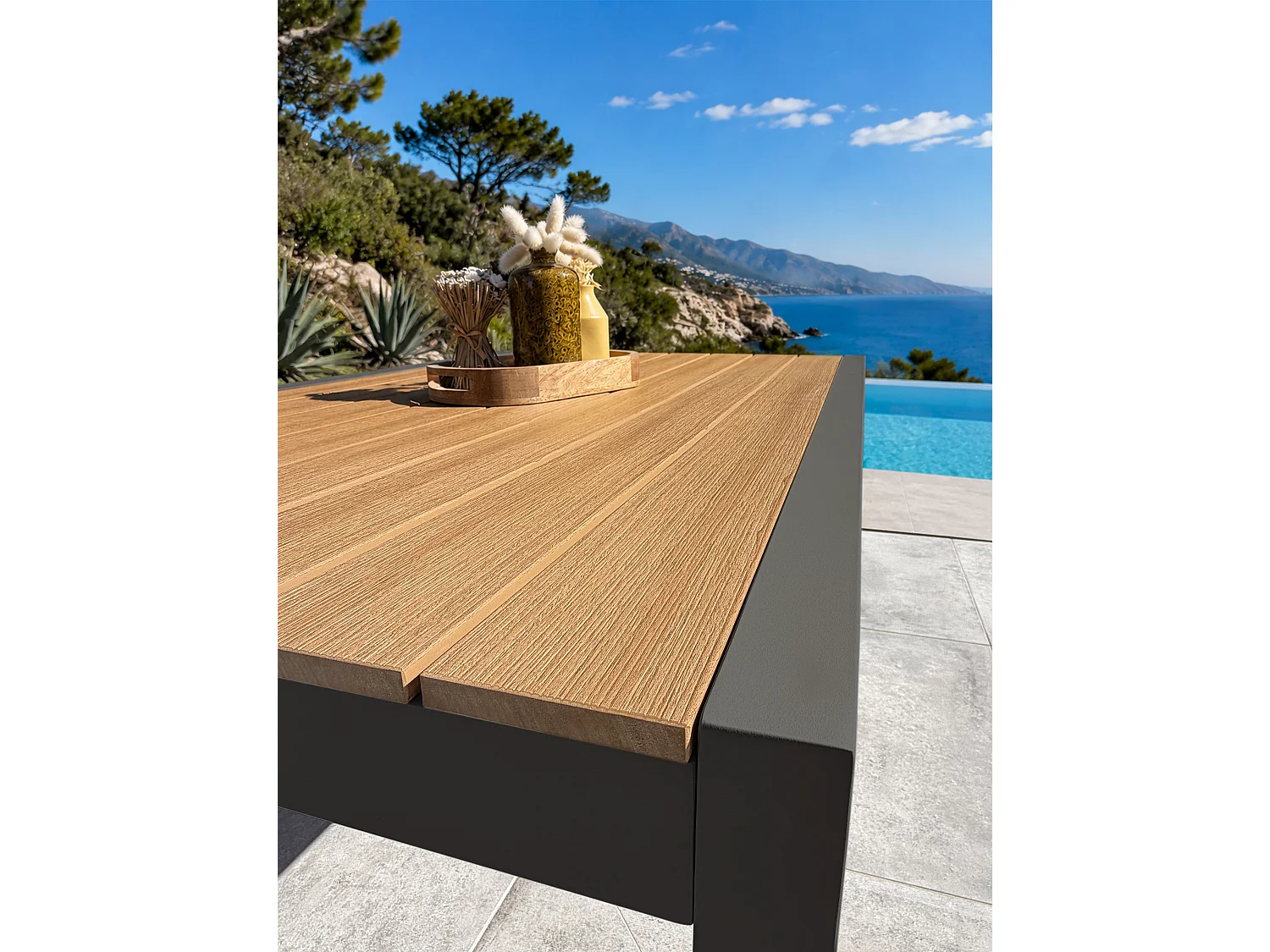 Table de jardin en alu plateau polywood aspect bois - Gris anthracite - TONGA
